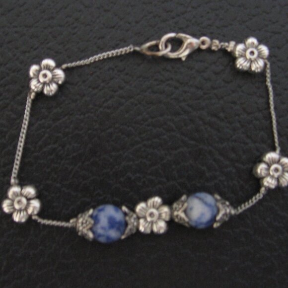 Silver Colored Bracelet with Blue Beads - Picture 1 of 4
